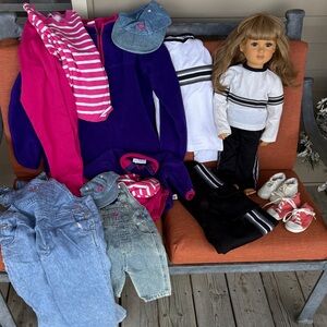 Fashionable Doll with Denim and Striped Outfits